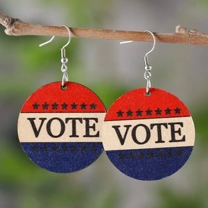 ELECTION VOTE Round Wooden silver hook Drop Earrings